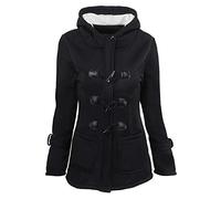 Long Fleece Coat Women Ladies Duffle Coats Uk Winter Warm Horn Button Fleece Lined Thicken Coat Fashion Hooded Long Sleeve Toggle Overcoat with Pockets Windproof Mid Length Classic Fit Outerwear