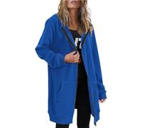 Long Fleece Coat Women, Zip Up Hoodies for Women Fleece Longline Hoodie Sweatshirts Casual Loose Hooded Coats Plus Size Long Sleeve Aumter Winter Jackets Comfy Warm Outwear with Pockets Blue