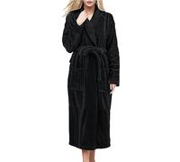 Long Fluffy Dressing Gowns For Women UK Plus Size Comfortable Winter Robes - Long Sleeve Flannel Cozy Loungewear Bathrobe Soft Sleepwear Relaxing Women's Pajamas Perfect for Lounging and (Black, L)