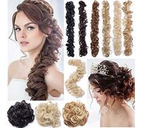 Long Fluffy Messy Bun Hair Piece Scrunchy DIY Wrap around Touseld Updo Hair Extensions Ponytail Curly Wavy Chignon Hairpieces Ash Blonde Highlight