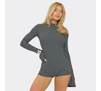 Long Flute Sleeve Playsuit In Black Stripe, Women's Size UK 16