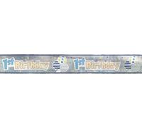 Long Fold Blue Pattern 1st Birthday Foil Banner for Boys (3.6 Meters) 1 Piece - Delightful Decoration for First Birthday Party