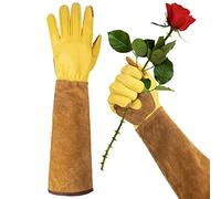 Long Gardening Gloves for Women & Men, Cowhide Leather Rose Pruning Gloves Thorn Cut Proof Breathable Durability for Yard Work Gardening Cleaning Garden Gloves , Medium (1 Pair)