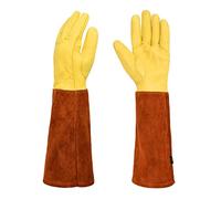 Long Gardening-Gloves Women/Men-Thorn Proof Rose Pruning Heavy Duty Gauntlet(Brown Yellow,M)