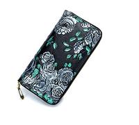 Long Genuine Leather Wallets for Women Girls Long 3D Stereo Genuine Leather Billfold Wallets 8 Card Slots,2 Bill Pockets, 2 Cash Pockets, 1 Zipper Pocket and 1 Compartment for Phone Silver Rose