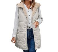 Long Gilet for Women UK Clearance,Fleece Lined Ladies Outerwear Gilets and Body Warmers Quilted Winter Vest with Hood Sleeveless Down Jacket Warm Hooded Coat Puffer Jacket with Pockets