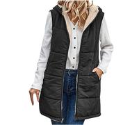 Long Gilet for Women UK Clearance,Fleece Lined Ladies Outerwear Gilets and Body Warmers Quilted Winter Vest with Hood Sleeveless Down Jacket Warm Hooded Coat Puffer Jacket with Pockets