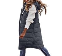 Long Gilet for Women UK Clearance,Ladies Outerwear Gilets and Body Warmers Quilted Winter Vest with Hood Elegant Coat Sleeveless Down Jacket Warm Hooded Coat Puffer Jacket with Pockets