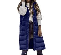Long Gilet for Women UK Clearance,Ladies Outerwear Gilets and Body Warmers Quilted Winter Vest with Hood Elegant Coat Sleeveless Down Jacket Warm Hooded Coat Puffer Jacket with Pockets