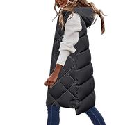 Long Gilet For Women UK Padded Hooded Jacket Casual Loose Comfy Sleeveless Fall Winter Warm Coat Puffer Gilets Down Quilted Gilets With Pockets
