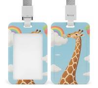 Long Giraffe Badge Holder with Lanyard - Waterproof Hard Plastic ID Card Holder Professional Name Tag Vertical ID Card Name Badge for Office Nurse Doctor Teacher