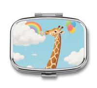 Long Giraffe Pill Box 2 Compartment - Small Metal Medicine Organizer Portable Pill Case for Purse Pocket Travel Vitamin Organizer for Men Women, BPA-Free