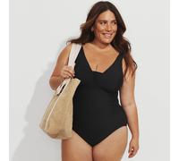 Long Grecian V-neck Slender Swimsuit lands end Black 18