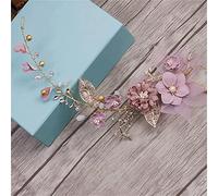 Long Hair Jewelry Pink Flower Headband Wedding Headband Bridal Headdress Handmade Bridal Wedding Hair Accessories (Gold 1pcs (1pack))