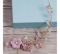 Long Hair Jewelry Pink Flower Headband Wedding Headband Bridal Headdress Handmade Bridal Wedding Hair Accessories (Gold 1pcs (1pack))