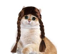 Long Hair Pet Wig, Dog Wig Costume, Brown Double Long Cat Wig, Pet Cosplay for Halloween, Christmas, Parties, Festivals, Dog Synthetic Hair for Small, Medium