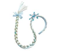 Long Hair Princess Dress up Wigs, Frozen Princess Headband Blue, Elsa Ponytail Hair Extension Wig, Braided Wigs Birthdays for Girls Party