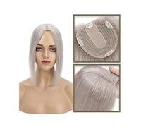 Long Hair Wig, Women's 6-18 Inch Real Human Hair Topper - No Bangs, 10 * 12 CM, Injection Silk Base, Clip In, Straight(Grey,6inch)
