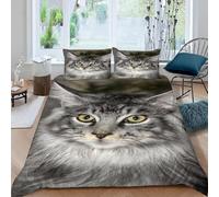 Long-Haired Cat Super King Duvet Cover Set Cute Pets Bedding Double Bed Set 3D Print Soft Comfort Microfiber Quilt Cover 220x260 cm with Zipper Closure and 2 Pillowcases o.503