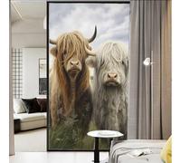 Long Haired Cows Privacy Window Film Nature Wild Animals Farmhouse Stained Glass Window Coverings No Glue Static Cling Window Film for Home Office Stores 45 x 60 cm