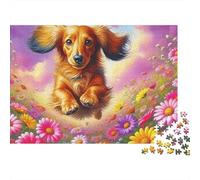 Long Haired Cute Dog Jigsaw Puzzle for Adults 1000 Piece Jigsaw Puzzle Colorful Flower Field Relaxation Stress Relief Home Decor Gift 52x38cm/1000pcs