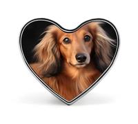 Long Haired Dachshund Badges Heart with Button Design, Personalized Picture Pin Brooches, Heart Badge Holders for Decorate Hat Shirt Clothing Bag Accessories