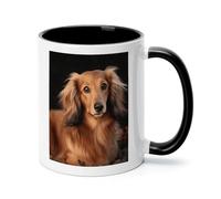 Long Haired Dachshund Ceramic Coffee Mug with Handle 11 Ounces, Porcelain Mug Coffee Cup Tea Mug Water Cup Ideal for Coffee,Tea,Latte,Cappuccino,Microwave & Dishwasher Safe Unique Gift Cup