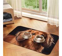 Long Haired Dachshund Dog Food Mats for Floors, 12x18 Inch Non-Slip Super Absorbent Pet Food Mat, Dishwasher Dog Mat for Food and Water, Cute Rubber Quick Dry Pet Feeding Mat for Dogs Puppy Cats