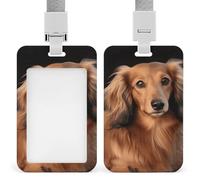 Long Haired Dachshund Id Badge Holder with Lanyard, Clear Vertical Card Protector Waterproof, Breakaway Safety Neck Strap, Heavy Duty Name Tag Holder for Nurse Teacher Officer Staff Women Men