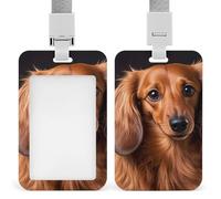 Long Haired Dachshund Id Badge Holder with Lanyard, Clear Vertical Card Protector Waterproof, Breakaway Safety Neck Strap, Heavy Duty Name Tag Holder for Nurse Teacher Officer Staff Women Men