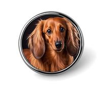 Long Haired Dachshund Lapel Pin Badge Round Metal Button Pin Personalized Novelty Pinback Button Badges Funny Recognition Enamel Pins Novelty Cute Cartoon Brooch Pin for Jacket Bag Coat