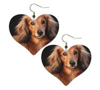 Long haired Dachshund Leather Earrings for Women Heart Dangle Earrings Lightweight Drop Earring Jewelry Gift