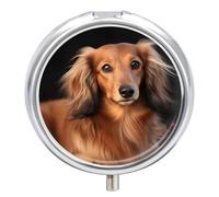 Long Haired Dachshund Pill Box Medicine Pill Organizer 3 Compartment Daily Pill Case Small Pill Container Round Pill Holder Travel Pill Box Metal Pill Case for Purse Pocket
