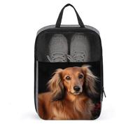 Long Haired Dachshund Shoe Bag Waterproof & Breathable Shoe Pouch for Travel, Portable Carry Case for Sports Sneakers, Gym, Vacation