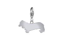 Long Haired Dachshund Silhouette Silver Charm