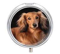 Long Haired Dachshund Travel Pill Box Case 3 Compartment Cute Pill Organizer Metal Pill Holder with Mirror Small Medicine Organizer Daily Pill Container for Purse Pocket Portable Meds Box