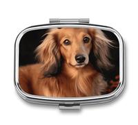 Long Haired Dachshund Travel Pill Organizer - Daily Pill Box to Hold Vitamins, Portable Pill Case Cod Liver Oil Storage Box with 2 Compartment for Pocket Purse