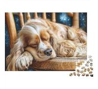 Long Haired Dog 1000 Piece Jigsaw Puzzle Paper for Adults Sleeping on Wooden Chair Puzzle Game for Family Relax 52x38cm/1000pcs