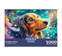 Long-haired Dog Amid Colorful Feathers, Bubbles And A Castle 1000-Piece Jigsaw Puzzle Fantasy Cute Pet - Family Game Night Essential, Adults & Kids 38x26cm/1000pcs