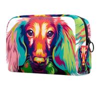 Long Haired Miniature Dachshund Dog Cosmetic Bag for Women, Travel Toiletries Bags Large Makeup Handy Pouch Organiser Bag with Zipper