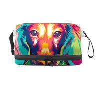 Long Haired Miniature Dachshund Dog Double Layer Cosmetic Bag for Women and Girls, Travel Toiletry Bag Makeup Handy Pouch Organiser Bag with Brush Compartment