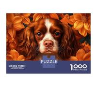 Long Haired Orange Dog Jigsaw Puzzle for Adults 1000 Piece Jigsaw Puzzle Floral Background Relaxing Focus Family Game Decor Gift 38x26cm/1000pcs