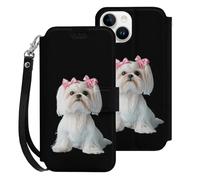 Long Haired Shih Tzu Printed Wallet Phone Case Slim Cute Cellphone Protective Cover Hanging Rope Unisex Compatible with iPhone 15/15 Plus/15 Pro/15 Pro Max