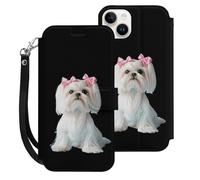 Long Haired Shih Tzu Printed Wallet Phone Case Slim Cute Cellphone Protective Cover Hanging Rope Unisex Compatible with iPhone 15/15 Plus/15 Pro/15 Pro Max