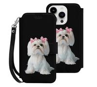 Long Haired Shih Tzu Printed Wallet Phone Case Slim Cute Cellphone Protective Cover Hanging Rope Unisex Compatible with iPhone 15/15 Plus/15 Pro/15 Pro Max
