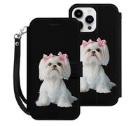 Long Haired Shih Tzu Printed Wallet Phone Case Slim Cute Cellphone Protective Cover Hanging Rope Unisex Compatible with iPhone 15/15 Plus/15 Pro/15 Pro Max