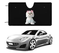 Long Haired Shih Tzu Printed Windshield Sun Shade Heat Absorption Windproof Foldable Car Window Shades Cover for Universal Vehicle