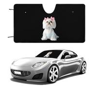 Long Haired Shih Tzu Printed Windshield Sun Shade Heat Absorption Windproof Foldable Car Window Shades Cover for Universal Vehicle