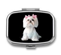 Long Haired Shih Tzu Travel Pill Organizer Small Square Metal Portable Medicine Case Box for Purse Pocket