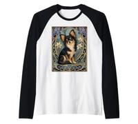 Long Haired Tricolor Chihuahua Art Nouveau Raglan Baseball Tee